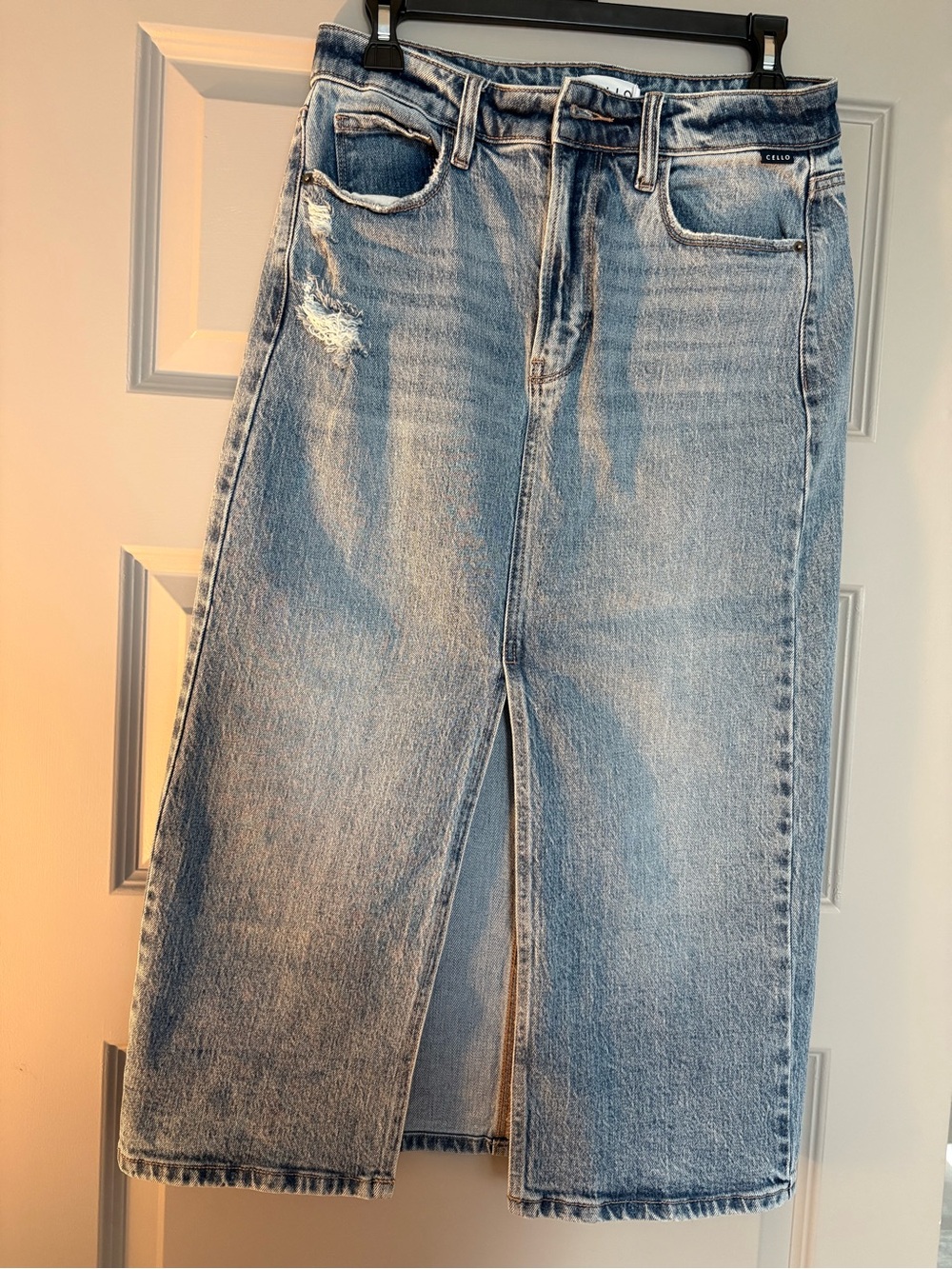Cello Light Blue Straight Midi Jeans Skirt